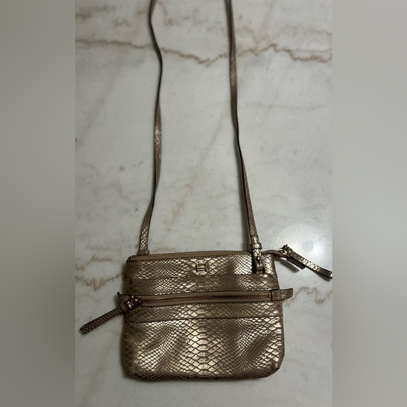 H by Halston Handbags - H by Halston metallic python-embossed leather crossbody handbag